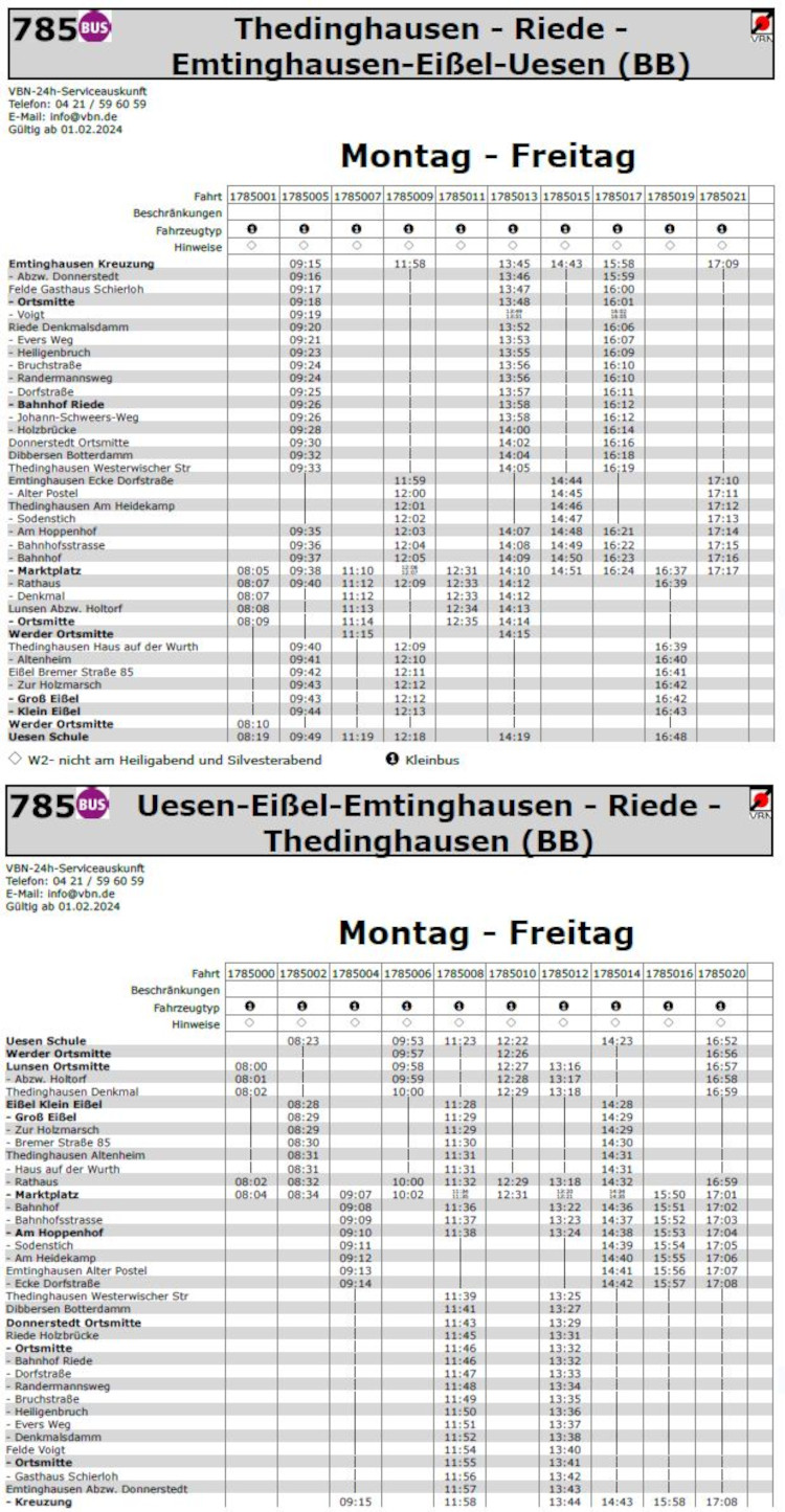 Fahrplan von Thedinghausen